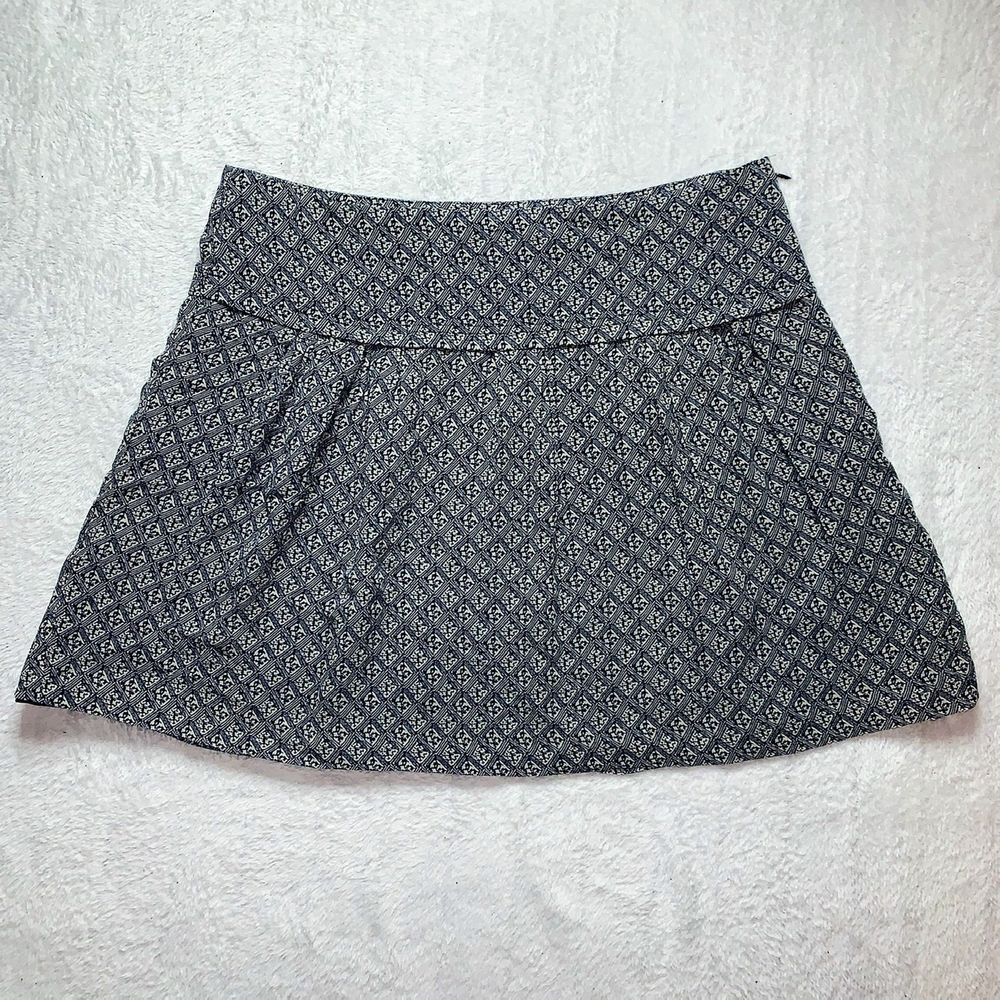 Madewell Nico Mini Skirt A-line 100% Silk Geometric Print Deep Blue Size 12